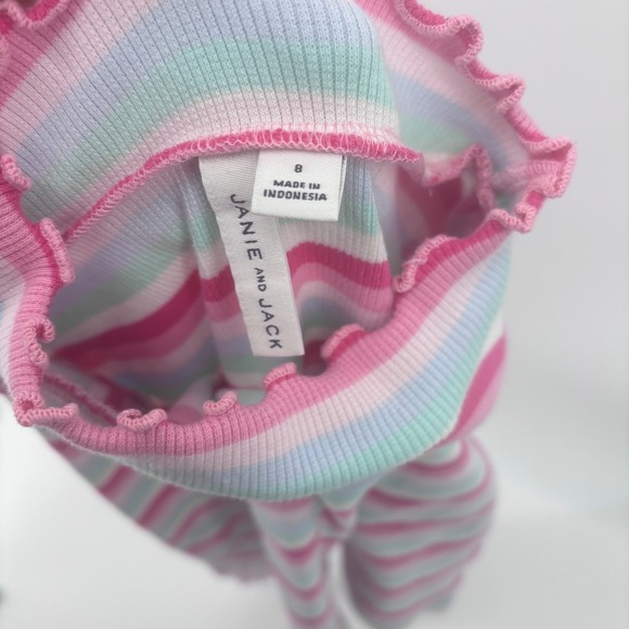 Janie & Jack Striped Mock Neck Top Pink Blue White Ruffle Long Sleeve Shirt‎ 8 - Picture 4 of 4